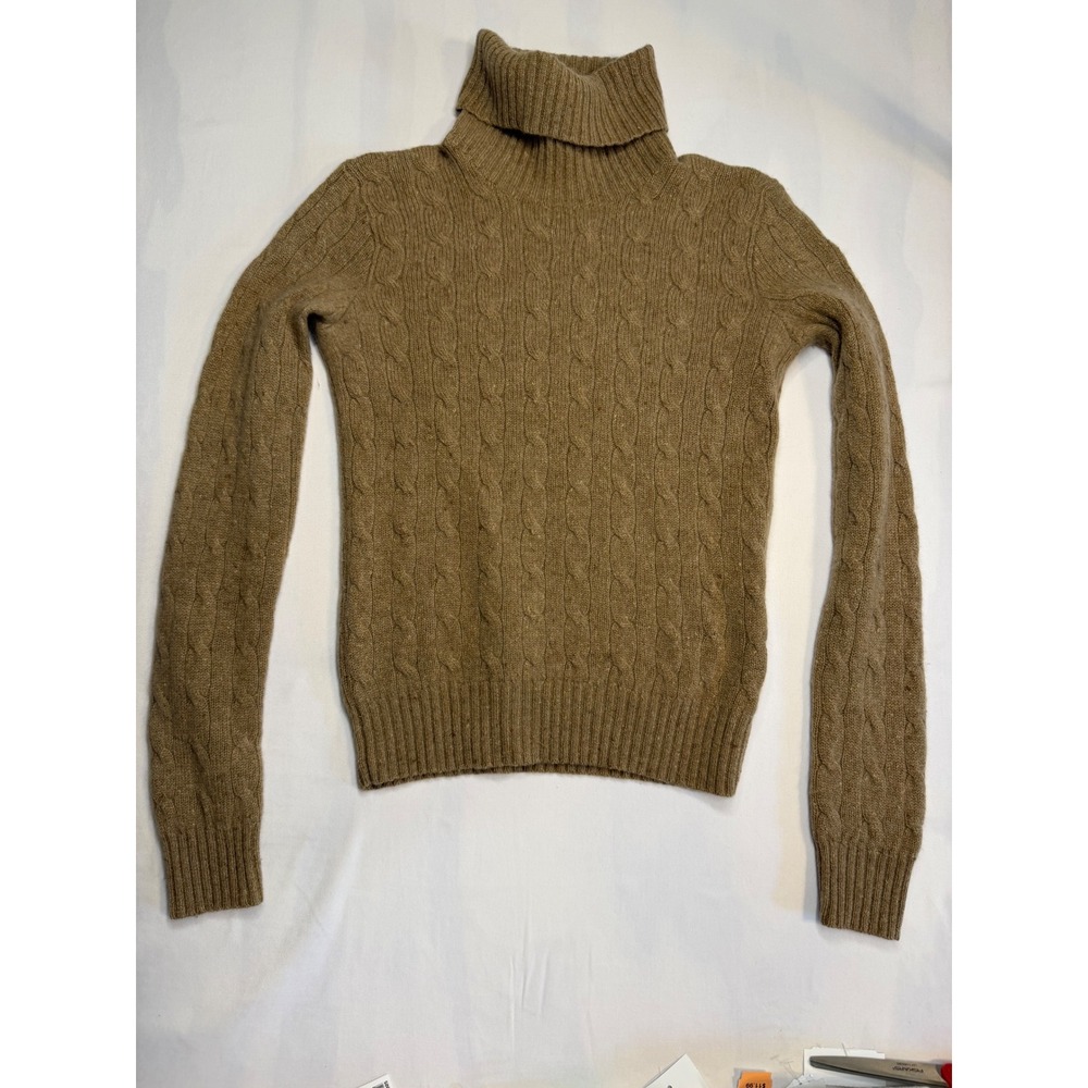 Ralph Lauren Slim Fit 100% Cashmere Cable Knit Turtleneck Sweater Taupe S - Picture 4 of 11